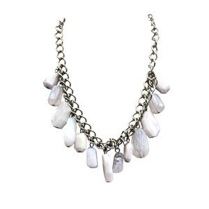 Vintage White Chunky Beaded Fringe Necklace On Adjustable Chain